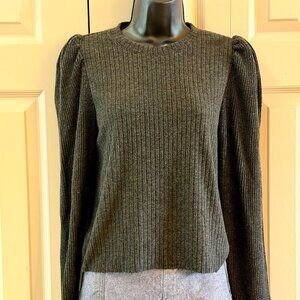 Splendid London Rib Puff Sleeve Gray Sweater XS Cozy Ribbed Knit Top